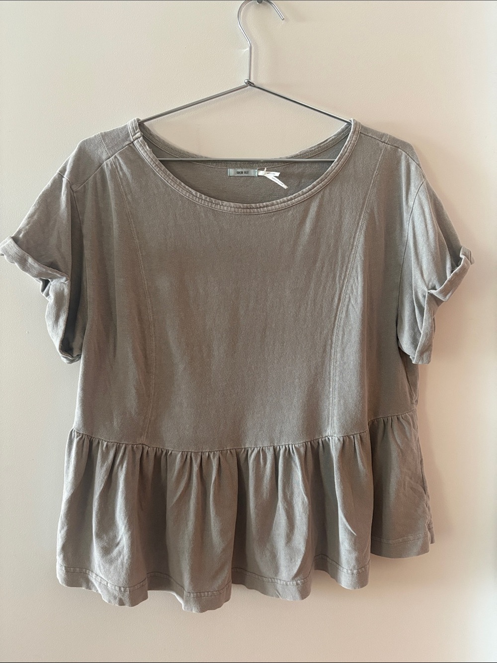 Kimchi Blue Washed Taupe Short Sleeve Peplum Tee